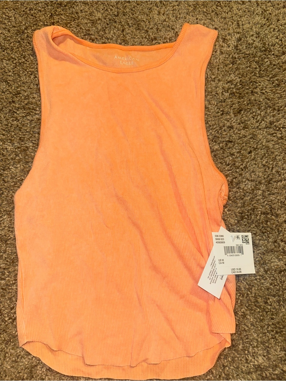 American Eagle Outfitters Ribbed Tank Top - Neon Coral